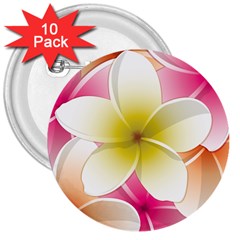 Frangipani Flower Floral White Pink Yellow 3  Buttons (10 Pack) 