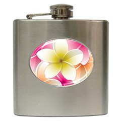 Frangipani Flower Floral White Pink Yellow Hip Flask (6 Oz)