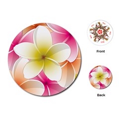 Frangipani Flower Floral White Pink Yellow Playing Cards (round)  by Mariart