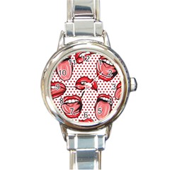 Lipstick Lip Red Polka Dot Circle Round Italian Charm Watch