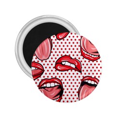 Lipstick Lip Red Polka Dot Circle 2.25  Magnets