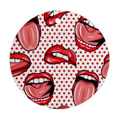 Lipstick Lip Red Polka Dot Circle Ornament (Round)