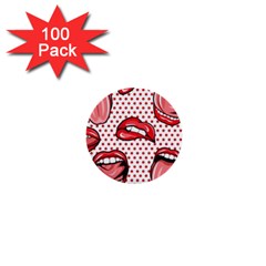 Lipstick Lip Red Polka Dot Circle 1  Mini Buttons (100 pack) 