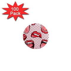 Lipstick Lip Red Polka Dot Circle 1  Mini Magnets (100 Pack)  by Mariart