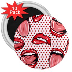 Lipstick Lip Red Polka Dot Circle 3  Magnets (10 Pack) 