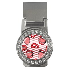 Lipstick Lip Red Polka Dot Circle Money Clips (CZ) 