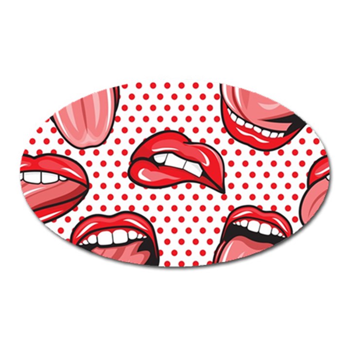 Lipstick Lip Red Polka Dot Circle Oval Magnet