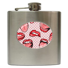 Lipstick Lip Red Polka Dot Circle Hip Flask (6 oz)