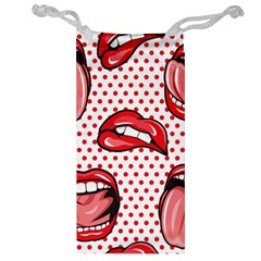 Lipstick Lip Red Polka Dot Circle Jewelry Bag by Mariart