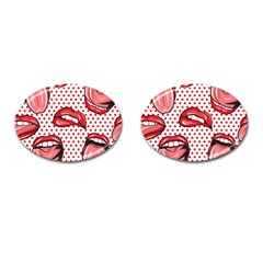 Lipstick Lip Red Polka Dot Circle Cufflinks (oval) by Mariart