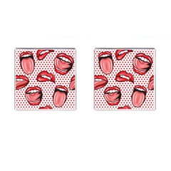 Lipstick Lip Red Polka Dot Circle Cufflinks (Square)