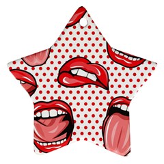 Lipstick Lip Red Polka Dot Circle Star Ornament (Two Sides)