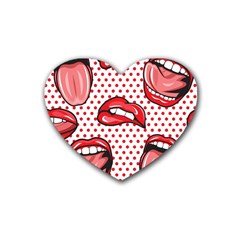 Lipstick Lip Red Polka Dot Circle Rubber Coaster (Heart) 