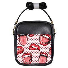 Lipstick Lip Red Polka Dot Circle Girls Sling Bags