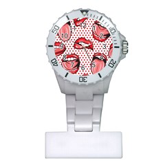 Lipstick Lip Red Polka Dot Circle Plastic Nurses Watch by Mariart