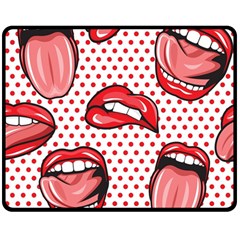 Lipstick Lip Red Polka Dot Circle Double Sided Fleece Blanket (Medium) 