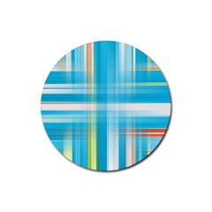Lines Blue Stripes Rubber Round Coaster (4 Pack) 