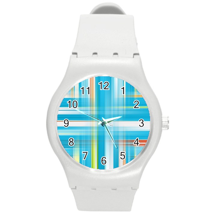 Lines Blue Stripes Round Plastic Sport Watch (M)