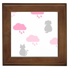 Raining Cats Dogs White Pink Cloud Rain Framed Tiles by Mariart