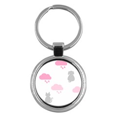 Raining Cats Dogs White Pink Cloud Rain Key Chains (Round) 