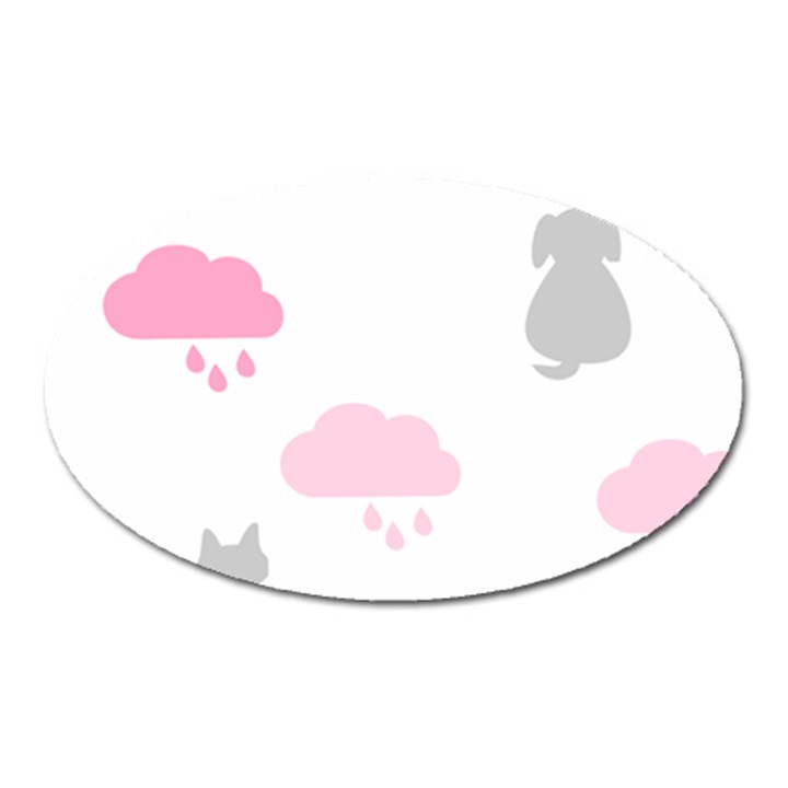 Raining Cats Dogs White Pink Cloud Rain Oval Magnet