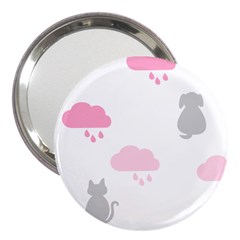 Raining Cats Dogs White Pink Cloud Rain 3  Handbag Mirrors