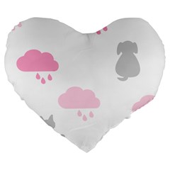 Raining Cats Dogs White Pink Cloud Rain Large 19  Premium Heart Shape Cushions