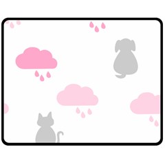 Raining Cats Dogs White Pink Cloud Rain Double Sided Fleece Blanket (medium) 