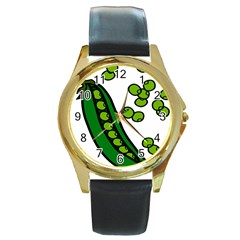 Peas Green Peanute Circle Round Gold Metal Watch
