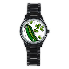 Peas Green Peanute Circle Stainless Steel Round Watch