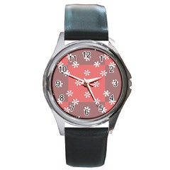 Seed Life Seamless Remix Flower Floral Red White Round Metal Watch