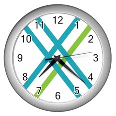 Symbol X Blue Green Sign Wall Clocks (silver) 