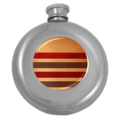 Vintage Striped Polka Dot Red Brown Round Hip Flask (5 Oz)