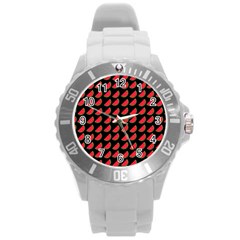 Watermelon Slice Red Black Fruite Round Plastic Sport Watch (l)
