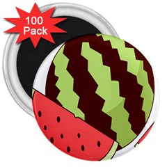 Watermelon Slice Red Green Fruite Circle 3  Magnets (100 Pack)