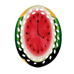 Watermelon Slice Red Orange Green Black Fruite Time Ornament (oval Filigree)