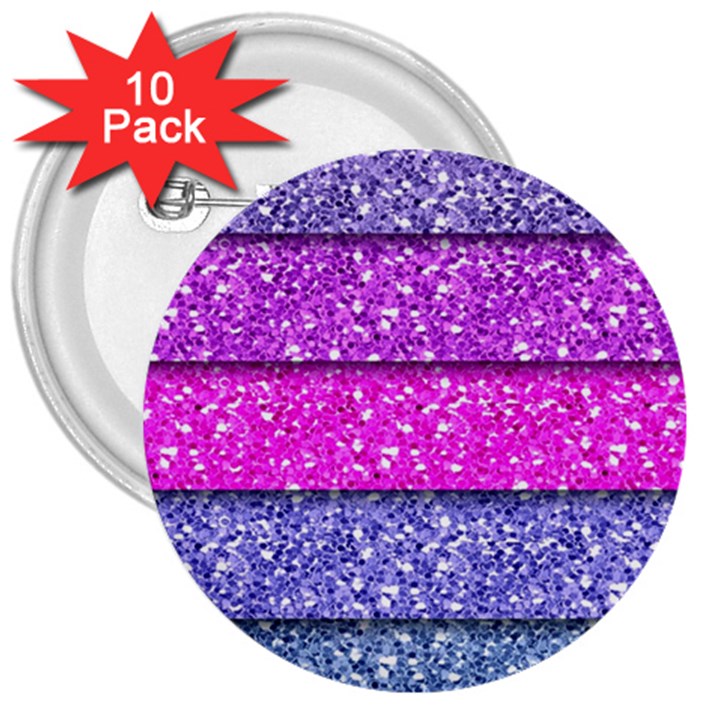 Violet Girly Glitter Pink Blue 3  Buttons (10 pack) 