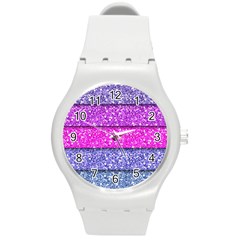 Violet Girly Glitter Pink Blue Round Plastic Sport Watch (m)
