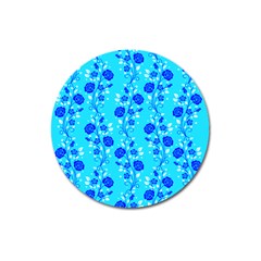Vertical Floral Rose Flower Blue Magnet 3  (round) by Mariart