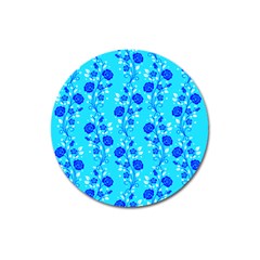 Vertical Floral Rose Flower Blue Magnet 3  (Round)