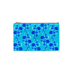 Vertical Floral Rose Flower Blue Cosmetic Bag (small) 