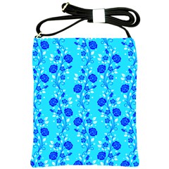 Vertical Floral Rose Flower Blue Shoulder Sling Bags by Mariart