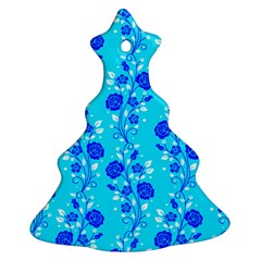 Vertical Floral Rose Flower Blue Christmas Tree Ornament (two Sides) by Mariart