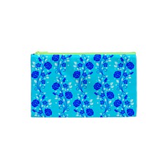 Vertical Floral Rose Flower Blue Cosmetic Bag (xs) by Mariart