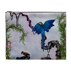 Wonderful Blue Parrot In A Fantasy World Cosmetic Bag (xl) by FantasyWorld7