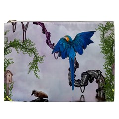 Wonderful Blue Parrot In A Fantasy World Cosmetic Bag (xxl) 