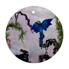 Wonderful Blue Parrot In A Fantasy World Ornament (round) by FantasyWorld7