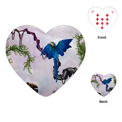 Wonderful Blue Parrot In A Fantasy World Playing Cards (heart)  by FantasyWorld7