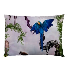 Wonderful Blue Parrot In A Fantasy World Pillow Case (two Sides) by FantasyWorld7