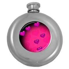 Pink Hearth Background Wallpaper Texture Round Hip Flask (5 Oz) by Nexatart